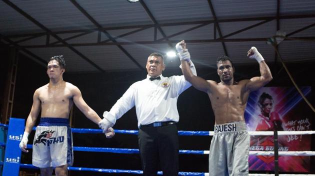 Rajesh ‘Lukka’ Kasana celebrates victory over Ivor Lastrilla.(Mega Boxing)