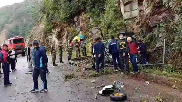 The site where the Indian Army helicopter crashed in Bhutan.(ANI PHOTO.)