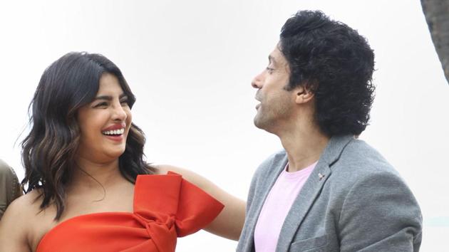 Priyanka Chopra, Farhan Akhtar promote their film The Sky Is Pink.(PTI) Priyanka Chopra, Farhan Akhtar promote their film The Sky Is Pink.(PTI)