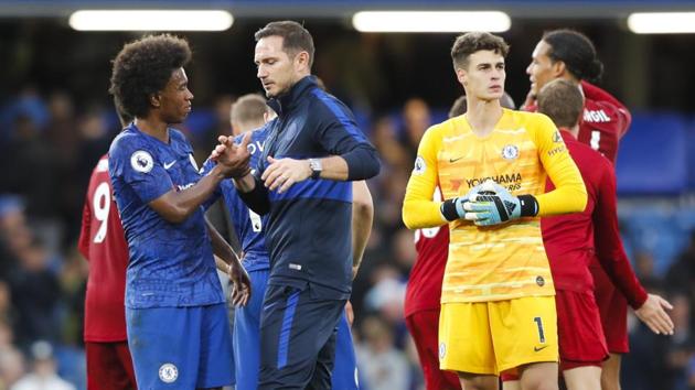 Chelsea's head coach Frank Lampard and Willian at the Stamford Bridge. (AP) Chelsea's head coach Frank Lampard and Willian at the Stamford Bridge. (AP)