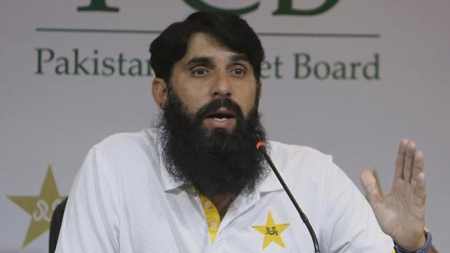Misbah-ul-Haq, head coach and chief selector of Pakistan Cricket during a press conference.(AP)