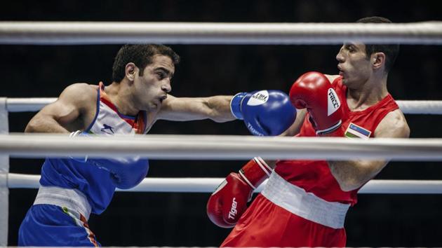India's Amit Panghal during the flyweight final of the AIBA World Boxing Championships in Yekaterinburg, Russia.(AP) India's Amit Panghal during the flyweight final of the AIBA World Boxing Championships in Yekaterinburg, Russia.(AP)