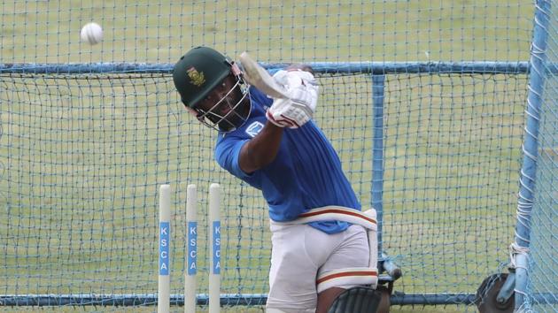 South Africa's Temba Bavuma bats in the nets during a training session (AP) South Africa's Temba Bavuma bats in the nets during a training session (AP)