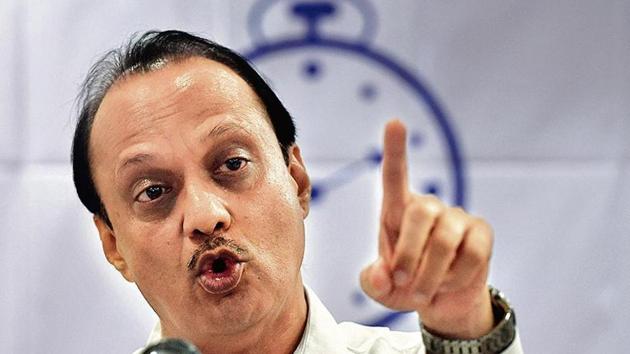 NCP leader Ajit Pawar interacts with the media during a press conference at YB Chavan Centre at Nariman Point in Mumbai on Saturday.(kunal Patil/ht)