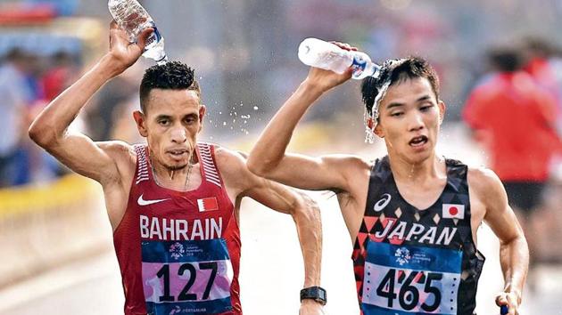 While most events at the World C’ships will take place inside the air-conditioned Khalifa stadium, race walkers and marathon runners will have to deal with the heat threat(AP)