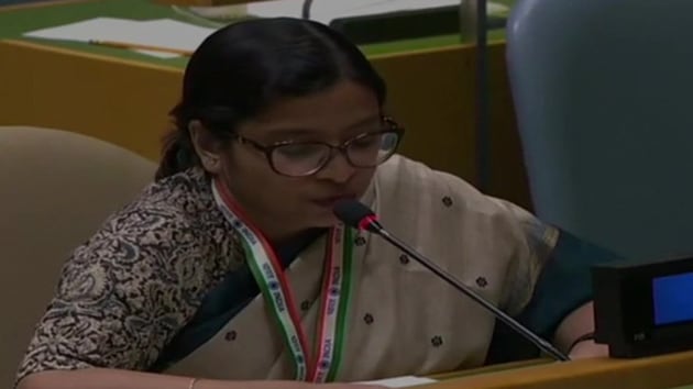 Indian Foreign Service (IFS) officer Vidisha Maitra nailed Pakistan PM Imran Khan on every single point from his UNGA speech.(ANI Twitter) Indian Foreign Service (IFS) officer Vidisha Maitra nailed Pakistan PM Imran Khan on every single point from his UNGA speech.(ANI Twitter)