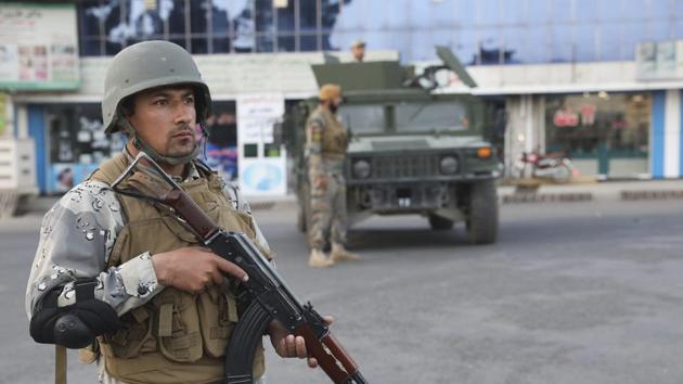 Afghan soldiers stand guard near a polling station in Kabul, Afghanistan. (AP) Afghan soldiers stand guard near a polling station in Kabul, Afghanistan. (AP)