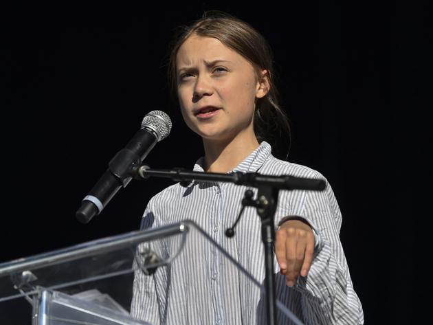 Swedish climate activist Greta Thunberg takes to the podium to address young activists and their supporters during the rally for action on climate change on September 27, 2019 in Montreal, Canada. (AFP) Swedish climate activist Greta Thunberg takes to the podium to address young activists and their supporters during the rally for action on climate change on September 27, 2019 in Montreal, Canada. (AFP)
