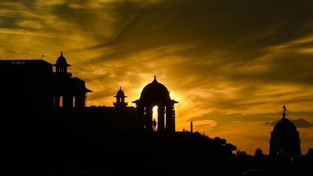 The Rashtrapati Bhavan is silhouetted during sunset, in New Delhi. (Amal KS / HT Photo) The Rashtrapati Bhavan is silhouetted during sunset, in New Delhi. (Amal KS / HT Photo)