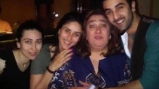 Ranbir Kapoor poses with Kareena and Karisma.(Instagram)