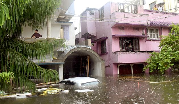 Houses submerged in water in after heavy rains continued to lash Bihar for the third day on Sunday. (ani photo)