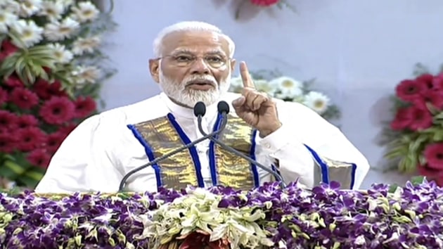 Prime Minister Narendra Modi addressing students at the convocation of IIT Madras on Monday.(Twitter) Prime Minister Narendra Modi addressing students at the convocation of IIT Madras on Monday.(Twitter)