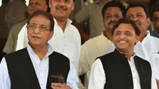 Samajwadi Party leader Azam Khan (left) with party president Akhilesh Yadav. The party has announced the candidature of Azam Khan’s wife for bypolls to Rampur assembly seat.(PTI File) Samajwadi Party leader Azam Khan (left) with party president Akhilesh Yadav. The party has announced the candidature of Azam Khan’s wife for bypolls to Rampur assembly seat.(PTI File)