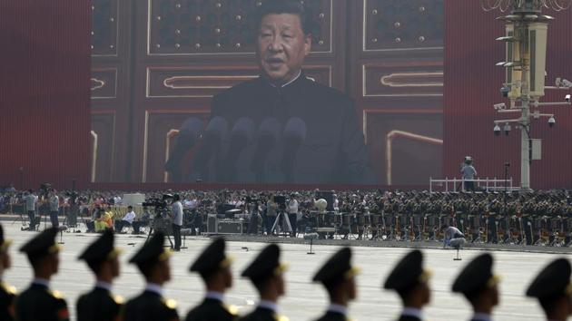 A huge screen shows Chinese President Xi Jinping delivering a speech at the start of a parade to mark the 70th anniversary of the founding of the People's Republic of China, in Beijing, Tuesday, Oct. 1, 2019. (AP) A huge screen shows Chinese President Xi Jinping delivering a speech at the start of a parade to mark the 70th anniversary of the founding of the People's Republic of China, in Beijing, Tuesday, Oct. 1, 2019. (AP)