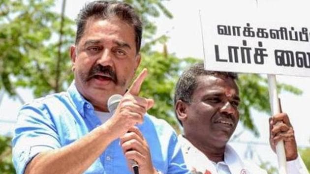 Makkal Needhi Maiam leader Kamal Hassan’s party was launched as an alternative to the two dominant Dravidian parties – the AIADMK and DMK, ruling the state alternately since 1967.(PTI PHOTO.)