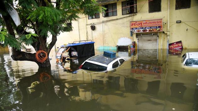 A flooded street in Rajendra Nagar area, Patna, on Monday, September 30, 2019.(Santosh Kumar / HT Photo)