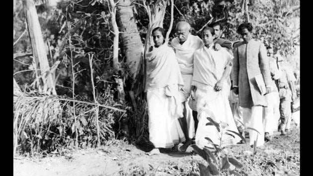 Gandhi seen touring Noakhali (now in Bangladesh) in 1946, as part of his peace mission. In 1947, while his lieutenants parleyed with the British regarding a truncated independence, Gandhi spent his time among the common people of Bengal, in riot-torn Noakhali in East Bengal and the violence-scarred city of Calcutta, trying to heal the wounds of religious violence and restore harmony. (Courtesy National Gandhi Museum)