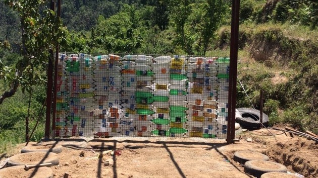 Plastic bottles used to build a homestay in Uttarakhand.(HT photo)