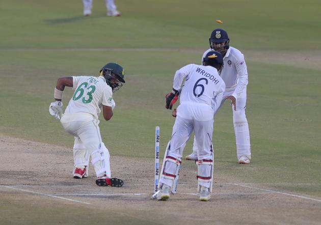 South Africa's Dane Piedt is bowled out by Indian bowler Ravindra Jadeja during the second day of the first cricket test match against India in Visakhapatnam. (AP)