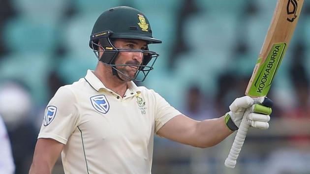 Visakhapatnam: South African player Dean Elgar raises his bat. (PTI) Visakhapatnam: South African player Dean Elgar raises his bat. (PTI)