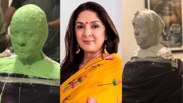 Neena Gupta shares pictures from her prosthetics session for her upcoming film.