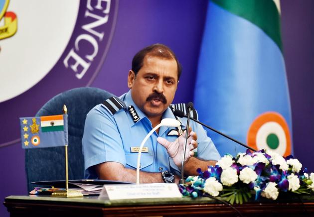 IAF Chief Rakesh Kumar Singh Bhadauria said that the Indian Air Force chopper that crashed in February in J&K was brought down by friendly fire.(Photo:Ajay Aggarwal/ Hindustan Times)