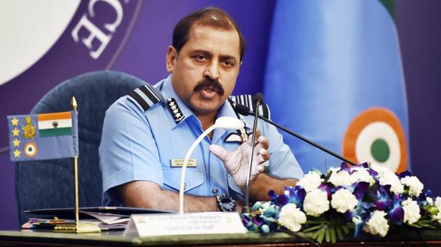 Chief of Air Staff, ACM Rakesh Kumar Singh Bhadauria in New Delhi ahead of the 87th Air Force Day celebrations.(AJAY AGGARWAL/HT PHOTO.)