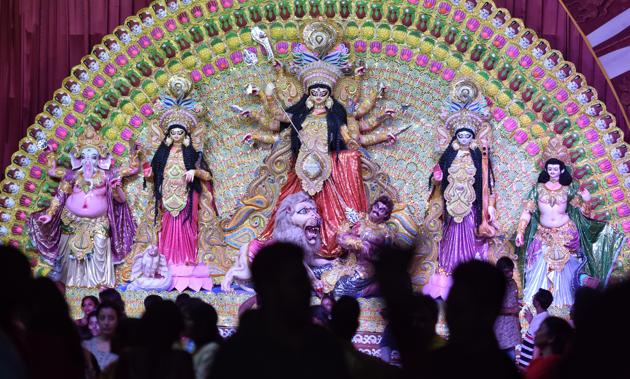 A view of a Durga Puja pandal at Mela Ground at CR Park in New Delhi, India on Thursday, October 03, 2019. (Sanchit Khanna / Hindustan Times)