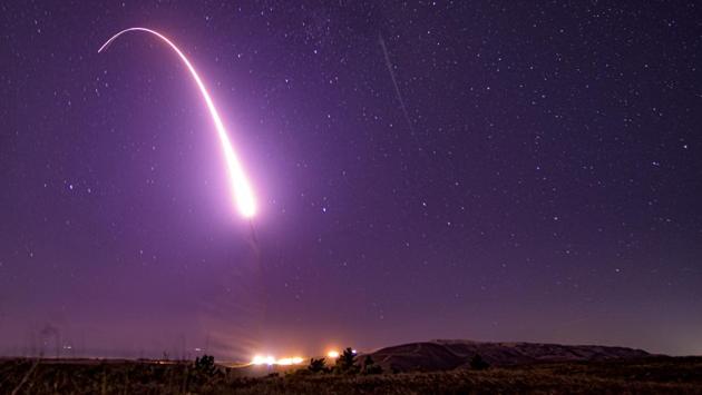 An unarmed Minuteman III intercontinental ballistic missile is launched during an operational test at 1:13 am Pacific Time, at Vandenberg Air Force Base, California, US. (JT Armstrong / US Air Force / AFP)