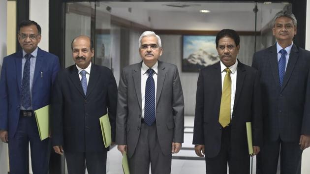 Mumbai: Reserve Bank of India (RBI) Governor Shaktikanta Das along with his deputies arrives for the RBI's fourth bi-monthly monetary policy review meeting of 2019-20, in Mumbai, on October. 4, 2019. (PTI) Mumbai: Reserve Bank of India (RBI) Governor Shaktikanta Das along with his deputies arrives for the RBI's fourth bi-monthly monetary policy review meeting of 2019-20, in Mumbai, on October. 4, 2019. (PTI)