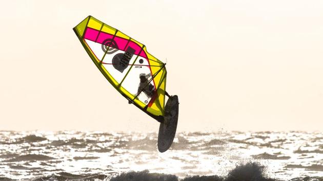 Brazil's Marcilio Brown makes a jump during the Windsurfing World Cup at Westerland on the north German Island of Sylt. (Frank Molter / AFP)