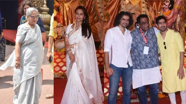 Jaya Bachchan, Rani Mukerji, Imtiaz Ali, Anurag Basu and Ayan Mukerji at a Durga Puja pandal in Mumbai.(Varinder Chawla)