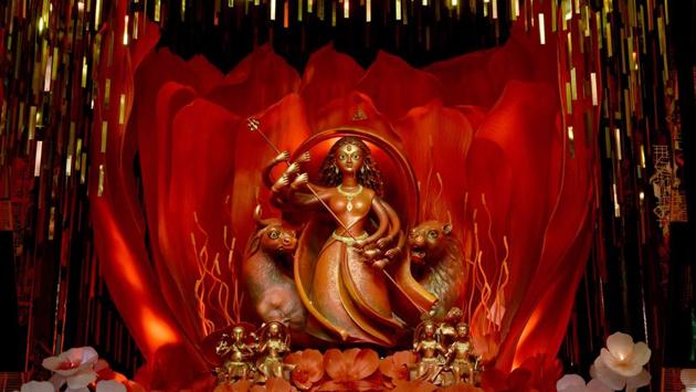 Durga Puja, the biggest festival on the Bengali calendar began on October 4 this year. Celebrated in honour of goddess Durga, the festival culminates five days later with the idol immersion ceremony on Dasami (Dussehra). Theme-based pandals have mushroomed in the city for the puja. With ‘illusion’ as its theme, the 73rd Durga Puja pandal (pictured) at Tridhara Sammilani has been created by artist Gauranga Kuilya who also made the idol. (Samir Jana / HT Photo)