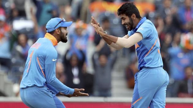 India's Jasprit Bumrah, right, celebrates with K.L. Rahul (AP) India's Jasprit Bumrah, right, celebrates with K.L. Rahul (AP)