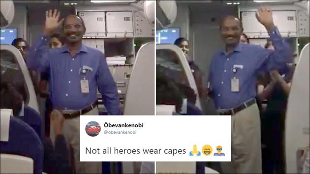 Isro chief K Sivan waving at the passengers on board the flight. (Twitter/Subba Rao) Isro chief K Sivan waving at the passengers on board the flight. (Twitter/Subba Rao)