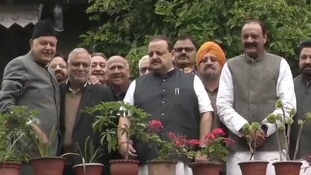 The NC delegation, led by Jammu provincial president Devender Singh Rana, flew in to Srinagar from New Delhi early Sunday for the meeting.(ANI) The NC delegation, led by Jammu provincial president Devender Singh Rana, flew in to Srinagar from New Delhi early Sunday for the meeting.(ANI)