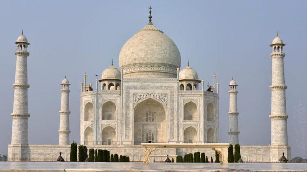 A deserted view of Taj Mahal in Agra on Monday ahead of visit by Belgian Royal couple King Philippe and Queen Mathilde. PTI Photo by Kamal Kishore(PTI)