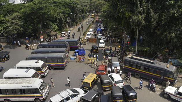 Police vehicles cordon the paths to Aarey colony. The proposed car shed, part of the metro-3 project, will occupy 33 hectares in the southern part of Aarey Colony. Meanwhile, opposition NCP and Congress targeted the ruling Shiv Sena and BJP, saying that the saffron parties have failed to save trees. (PTI)