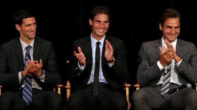 Novak Djokovic, Rafael Nadal and Roger Federer during the ATP Heritage Celebration in 2013.(Getty Images)