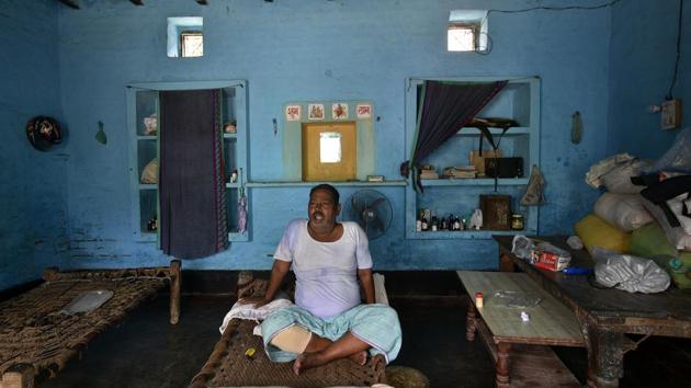 In his quest for a new life, Shriram, who gave up studies after 9th standard, has mulled several business ideas but starting a grand garment showroom in Jewar is closest to his heart. But his father, Kunwar Pal Singh, 60, immediately shoots it down. All we know is agriculture, which is fundamental to a farmer’s life, says Kunwar Pal, sitting inside the living room of his house at Rohi village, in Jewar block. (Biplov Bhuyan/HT Photo)