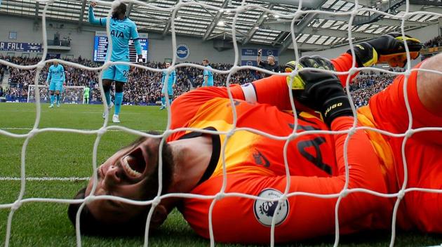 Tottenham Hotspur's Hugo Lloris reacts after sustaining an injury.(Action Images via Reuters)