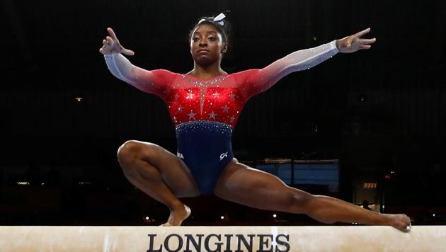 Simone Biles in action at the 2019 World Artistic Gymnastics Championships.(REUTERS) Simone Biles in action at the 2019 World Artistic Gymnastics Championships.(REUTERS)