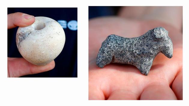 A ritual temple was found within the ancient city along with rare figurines with human and animal faces, they said. It also included burnt animal bones in a stone basin that they called proof of sacrificial offerings. The excavation allowed for an older settlement from some 7,000 years ago from the Chalcolithic period to be uncovered as well, though smaller than the other discovery. (Jack Guez / AFP)