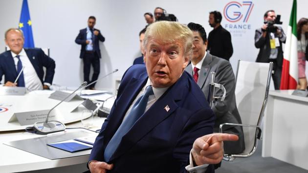 US President Donald Trump attends the first working session of the G7 Summit on August 25, 2019, Biarritz, France(Getty Images)