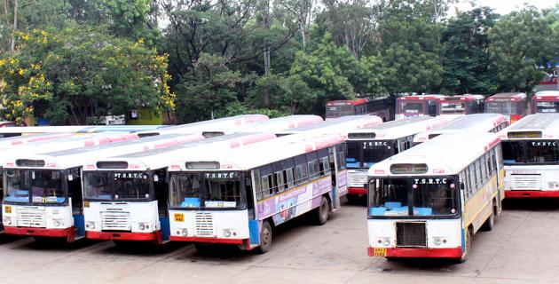 Buses stand at the Hakimpet Bus station as TSRTC employees are on an indefinite strike demanding fulfilment of various demands including RTC merger with the Government . (ANI Photo.) Buses stand at the Hakimpet Bus station as TSRTC employees are on an indefinite strike demanding fulfilment of various demands including RTC merger with the Government . (ANI Photo.)