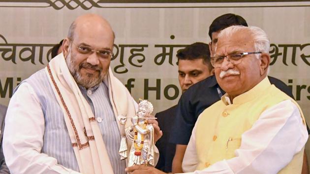Union Home Minister Amit Shah with Haryana Chief Minister Manohar Lal Khattar.(PTI File) Union Home Minister Amit Shah with Haryana Chief Minister Manohar Lal Khattar.(PTI File)