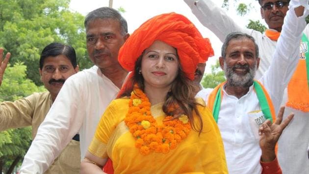 Sonali Phogat, a TikTok celebrity, is the BJP candidate against sitting Congress MLA Kuldeep Bishnoi in Adampur constituency in the Haryana assembly election. (HT Photo) Sonali Phogat, a TikTok celebrity, is the BJP candidate against sitting Congress MLA Kuldeep Bishnoi in Adampur constituency in the Haryana assembly election. (HT Photo)