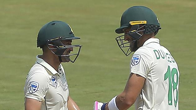 South Africa's Dean Elgar, left, and captain Faf du Plessis. (AP) South Africa's Dean Elgar, left, and captain Faf du Plessis. (AP)