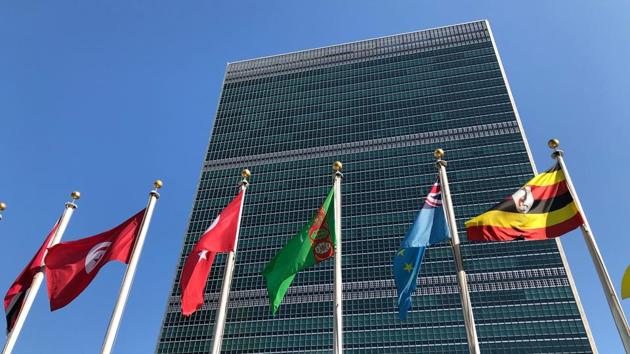 Flags fly outside the United Nations headquarters during the 74th session of the United Nations General Assembly. (AP File) Flags fly outside the United Nations headquarters during the 74th session of the United Nations General Assembly. (AP File)