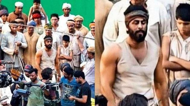 Pictures of Ranbir Kapoor shooting for the film, Shamshera have surfaced online.